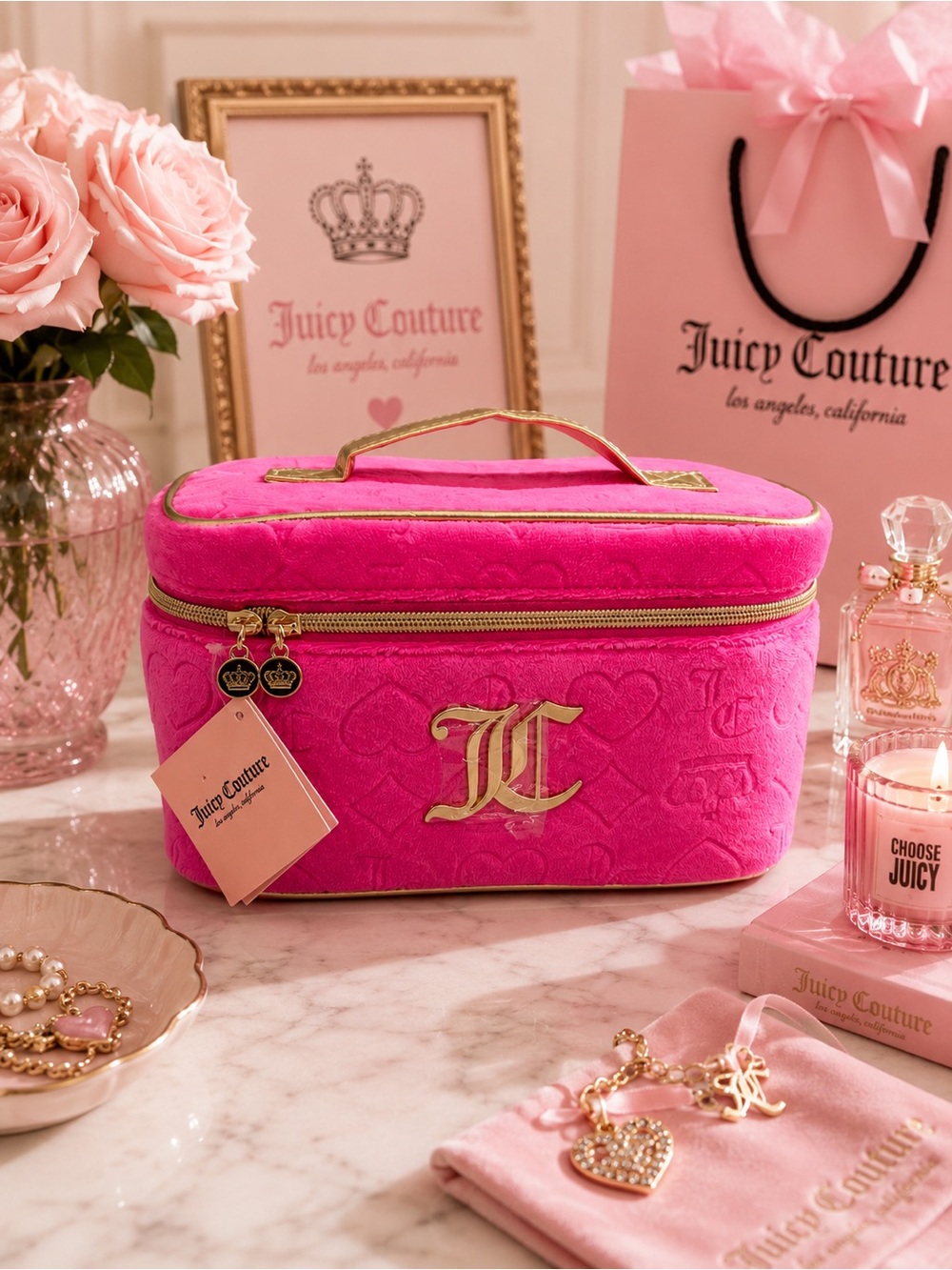 Juicy couture‎ pink velour cosmetics bag
